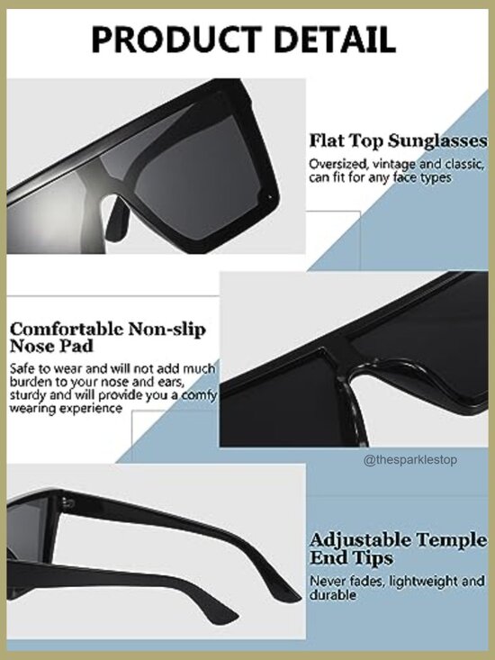 Oversized Flat Top Sunglasses Square Vintage Unisex Shade Large main image 5